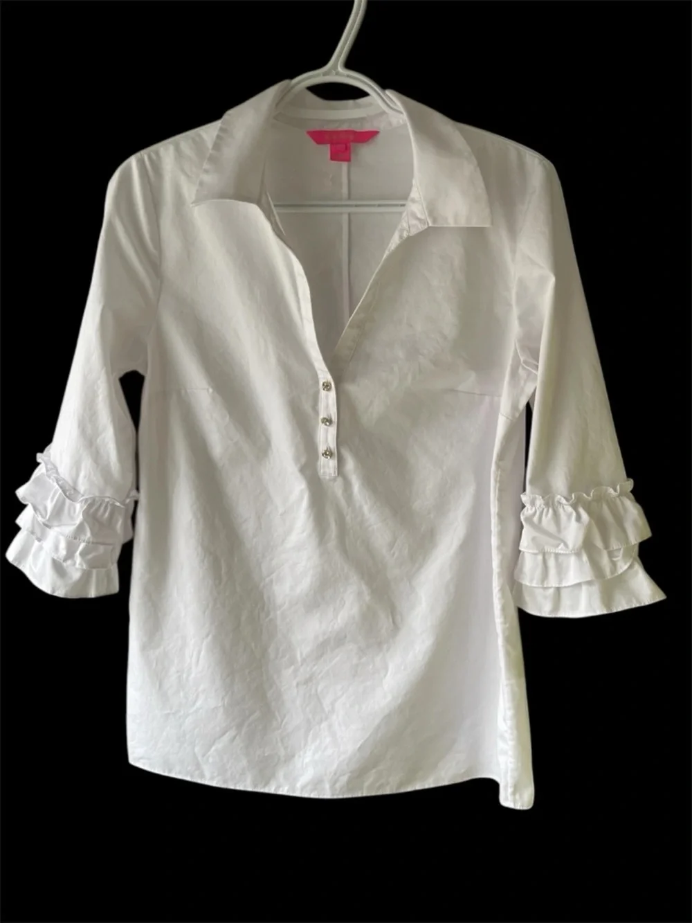 Lilly Pulitzer White Half Button Ruffled Tiered Sleeves 100% Cotton Blouse S - Picture 2 of 6